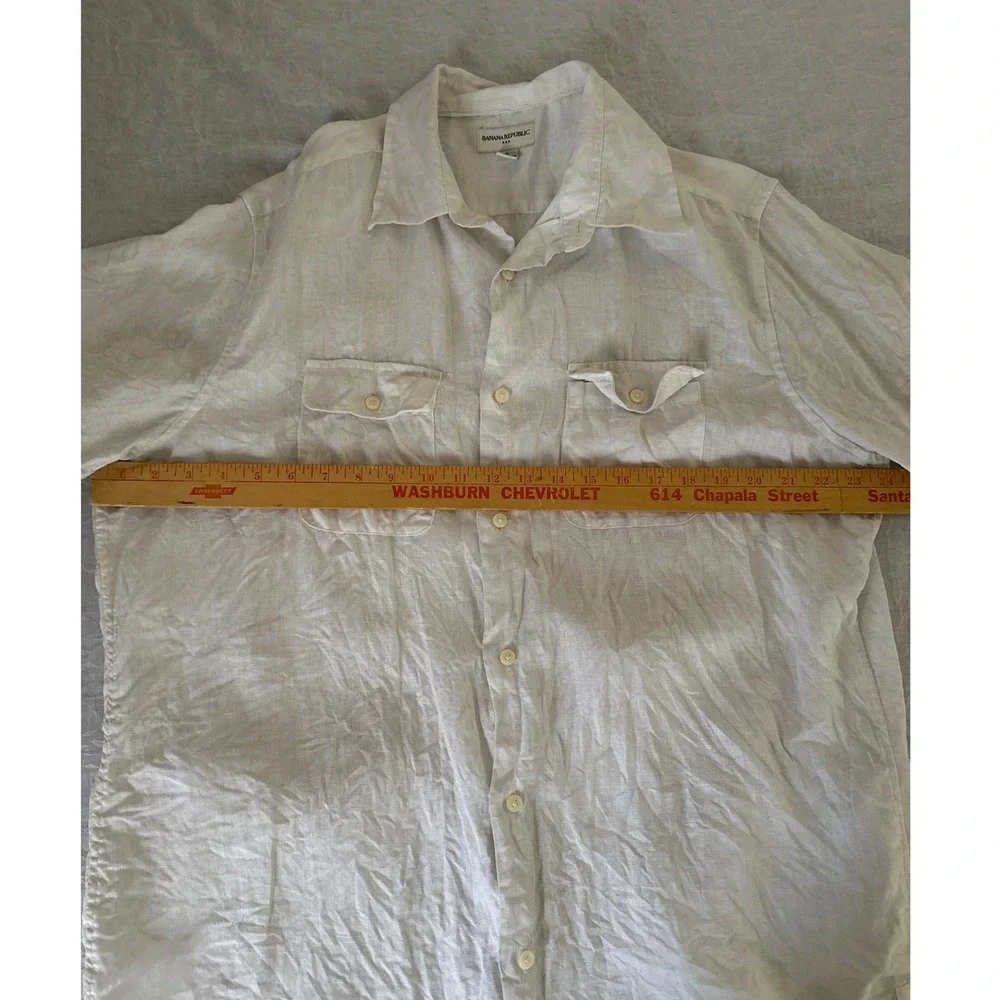 Banana Republic Linen Shirt Button Up Short‎ Sleeve Pockets Men's Large White